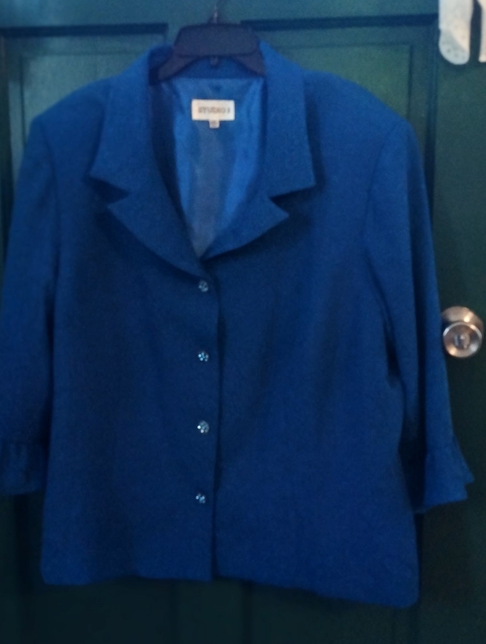 Studio I Teal Blue Womens Button Front Blazer Jacket